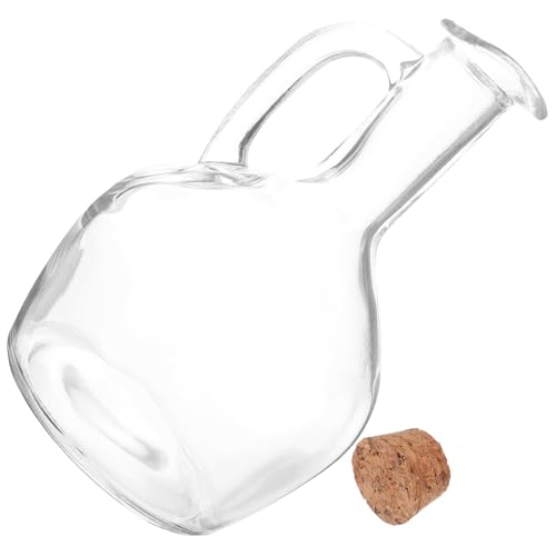 OUNONA Botella Dispensadora de Aceite de Vidrio con Asa Ergonómica y Tapón de Madera Transparente para Condimentos Líquidos Cocina Aceitera y Vinagrera Práctica