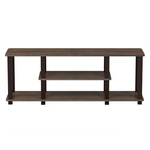 Image of Furinno Turn-N-Tube No Tools 3D 3-Tier Entertainment TV Stand up to 50 inch TV, Square Tubes, Walnut /Brown | for TV up to 50 Inch, No Tool Rectangular Entertainment Center, TV Console, for Living Room, Bedroom