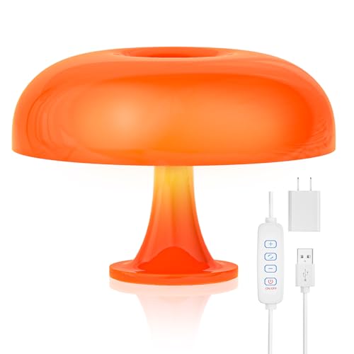 La Mejor Lista de Lámparas decoradas los preferidos por los clientes. 47 UEHICT - Lámpara naranja regulable y estética con forma de hongo y donut, 3 modos de iluminación, lámpara moderna retro de los años 70, lámpara de mesa para recámara, sala...