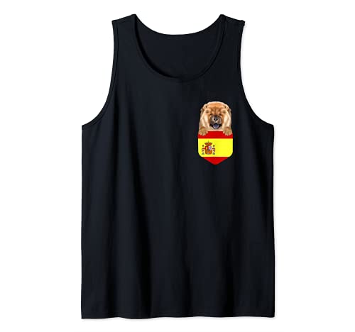 Spain Flag Chow Chow Dog In Pocket Tank Top, Black