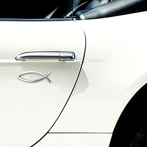 Image of Jesus Fish Christian Car Decals Christian Fish Car Emblem Jesus Fish Car Stickers Plastic Chrome Sliver Symbol Fish Emblem for Car Truck Badge Bumper Stickers (Simple)