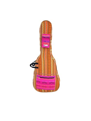 Image of The House of tara Ethnic Handloom Fabric Acoustic Guitar Bag Cover for Men and Women | Modern Guitar Case |100% Cotton Lining | Adjustable Straps | Padded Protection | Zip Pockets | Multicolor
