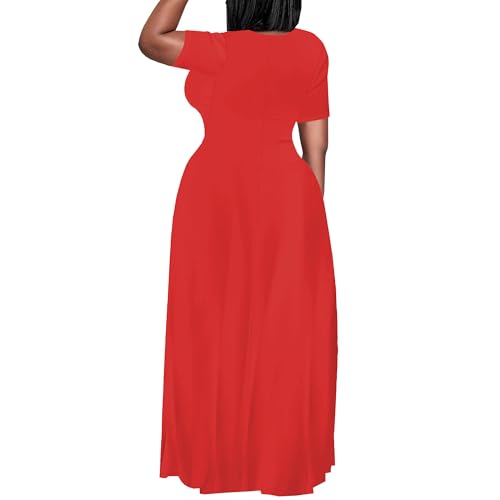 Image of SUZONANA Plus Size Maxi Dress for Curvy Women Summer Casual Sundress Short Sleeve Loose Vacation Dress