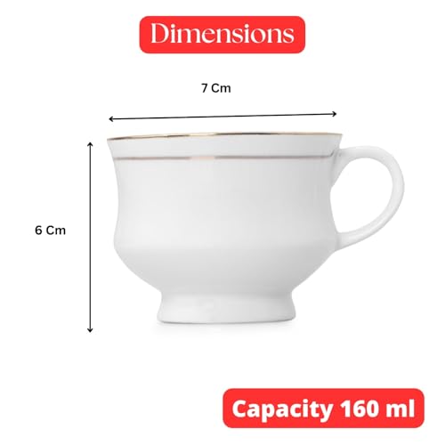 Image of Tableware Fine Bone China Cup and Saucer Set of 12 (6 Plates & 6 Cups) with Elegant Gold Line - 160 ML
