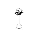 BlackAmazement Labret en acier inoxydable 316L Monroe Tragus Helix Clous d'oreilles en forme de rose Fleur Fleur 6 mm 8 mm Or rose Argent Noir Femme, Acier inoxydable