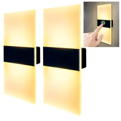 Wall Sconces Sets of 2, Wall Lights with White Frosted Glass Shade, Acrylic Rechargeable Wall Sconce, LED Touch Control Wall Light, Wall Lamps for Bedroom Living Room Kitchen and Hallway (Warm Light)