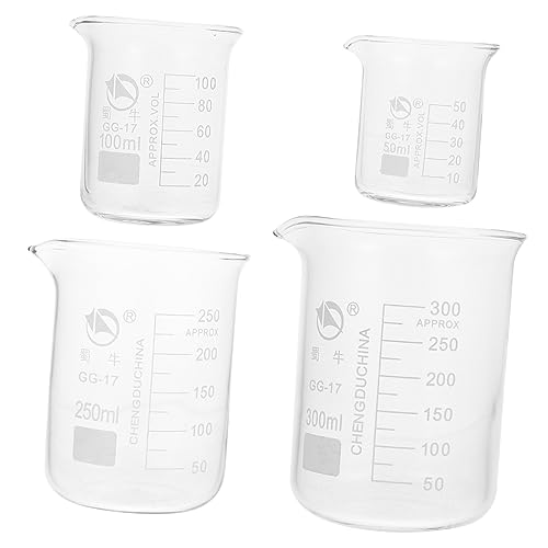 NAMOARLY Sturdy Glass Measuring Beakers Spout for Scientific Experiments 4-Piece Lab Beaker Set