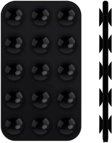 Gopkuniw Double Sided Silicone Suction Cup Phone Holders - Black Multipurpose Rectangle Phone Suction Mount - Glue-Free Removal Without Residue - Mirror Shower Phone Holder (1PCS Oblong)