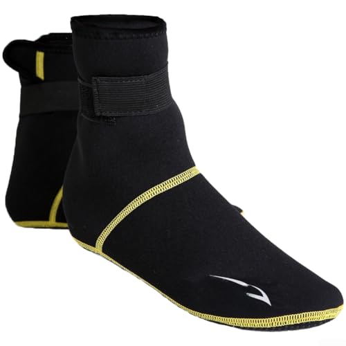 Calcetines de neopreno para deportes acuáticos con correa lateral y suela antideslizante optimizada para esnórquel, entrada a la playa y uso en la piscina (M hilo negro dorado)