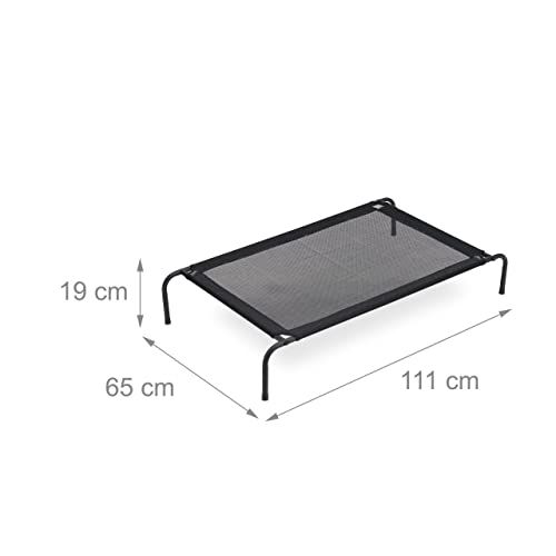 Relaxdays Hundeliege Outdoor, erhöhtes Hundebett bis 35 kg, HBT: 19x111x65 cm, Hunde Feldbett Garten & Camping, schwarz