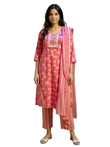 Kurta rose coupe droite anti-plis ensemble fluide taille L femme
