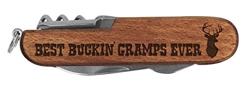 Fathers Day Gift Best Buckin Dad or Grandpa Ever Laser Engraved Wood 6 Function Multitool Pocket Knife