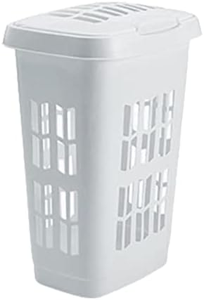 Plastic Large Family Laundry Basket, Clothes Washing laundry Hamper Linen Storage Bin Basket 65 Liter with Lid-Colors: White and Leaf Green. (White)