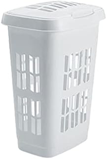 Plastic Large Family Laundry Basket, Clothes Washing laundry Hamper Linen Storage Bin Basket 65 Liter with Lid-Colors: White and Leaf Green. (White)