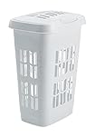 Plastic Large Family Laundry Clothes Washing Hamper Linen Storage Bin Basket 65 Liter with Lid-Colors: White and Leaf Green. (White) (LAUNDARYBASKET04)