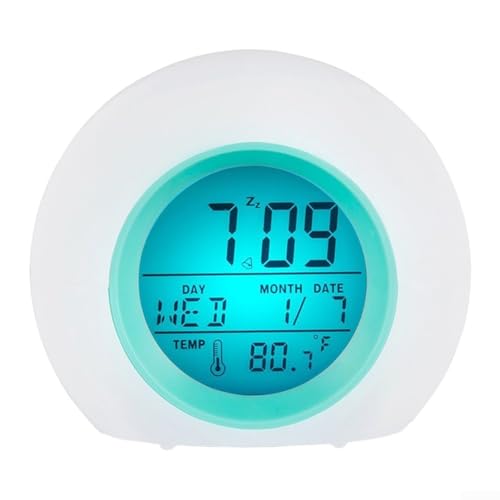 Reloj despertador LED de 7 colores para niños, pantalla digital que muestra la hora y la temperatura, funciona con pilas para un uso conveniente (azul)