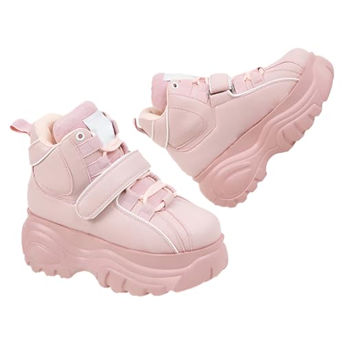 Image of ANUFER Women's Goth Punk High /Low Top Platform Chunky Sneakers Lace Up Wedgel Heel Dad Shoes