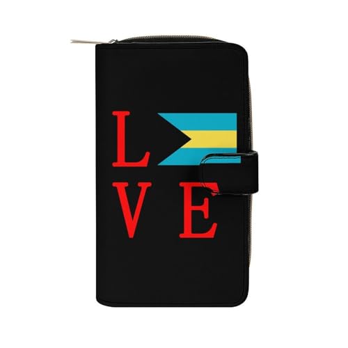 Love Bahamas Flag Fashion Women's Wallet RFID Blocking Bifold Clutch Purse Compact Card Holder 19.7x11x3.5cm