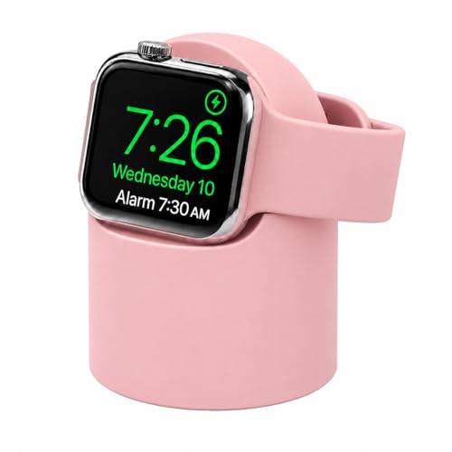 Image of Mizi Magnetic Charging Stand for Apple Watch Ultra 3 /2 /1 & Series 11 / to /1 /SE Silicone Wireless Charger Holder with Cable Management, Nightstand Mode Support, Portable Desk & Bedside Dock - Pink
