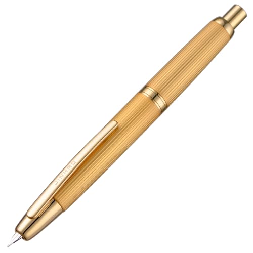 Image of Jinhao 10 Press Fountain Pen with Box, Brushed Matte Gold Retractable Medium Nib with Ink Converter Set (Golden Clip)