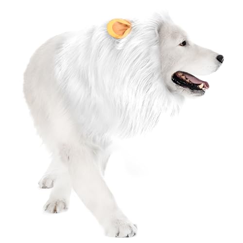 Dog Lion Mane Costume - Realistic Mane with Ears for Medium to Large Sized Dogs, Pet Halloween Costumes Birthday Party Cosplay Apparel