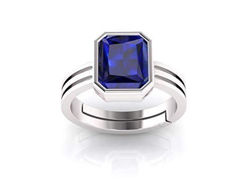 Akshita gems Anillo chapado en plata con zafiro azul de 15,00 ratti sin calefacción y sin tratar, piedra natural de Neelam de Ceilán para hombres y mujeres, free size, Anillo choki de zafiro azul