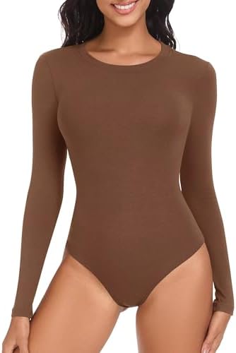 TNNZEET Body Damen Langarm Bodysuit Elegant Sexy Rundhals Für Outfit | Oberteil Tops Bodyshirt Basic Langarmshirt Sportbody Yoga Freizeit Casual Stretch Winter Warm Overall