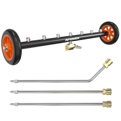 APOWER Undercarriage Pressure Washer Attachment 24 Water Broom and Under Carriage Car Cleaner Electric Power Wash Accessories with 3 Pieces Extension Wand 1/4 Connector 4000 PSI Black