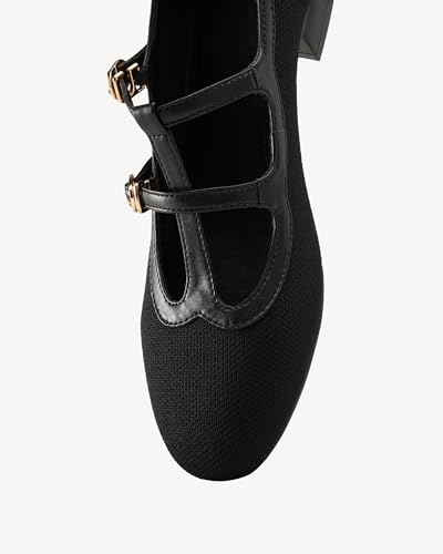 Women's Casual Mary Jane Flats - Breathable Knit with Adjustable Strap, Low Heel Comfort Walking Shoes3