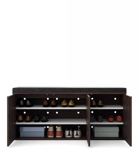 Image of Beni Shoe Rack | Engineered Wood | Choco Walnut Finish | 3 Doors & 4 Shelves | Storage Organizer for Entryway | Knock Down | 36 Months Warranty