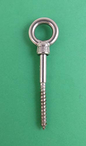Image of US STAINLESS 2 Pieces Stainless Steel 316 M6 Eye Wood Screw 6mm x 60mm (1 /4 inch x 2 3 /8 inch) Marine Grade (Part #3291)