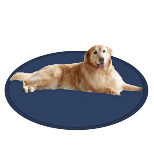 Tapis rond lavable pour chien grand format bleu marine