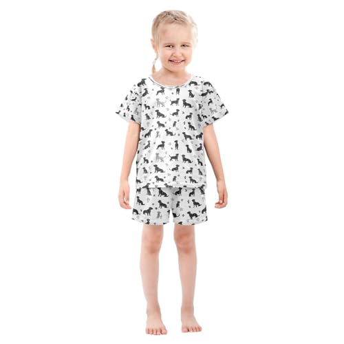 ALAZA Silhouette Pug Dog Paw Print Pajamas Set Short Sleeve Cotton Sleepwear Summer Pjs 2 Piece 5-14Y3