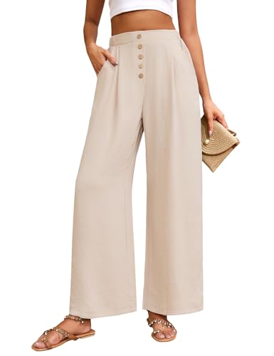 heekpek Hosen Damen Sommer Locker Sommerhose Damen Leicht Elegant Stoffhose Bequeme High Waist Hose Weites Bein Damen Lu...