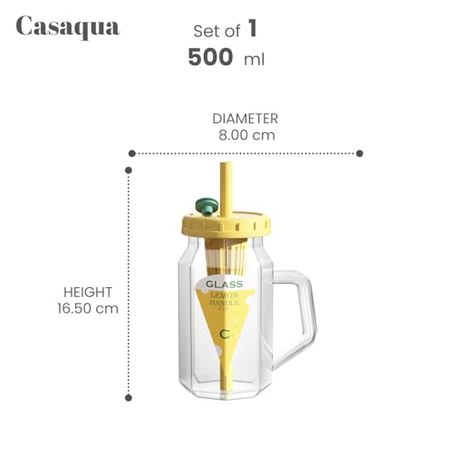 Image of Glass Tumbler with Infuser Lid and Straw - 500ml, Set of 1, Reusable Leak-Resistant Drinking Cup for Water, Juice, Iced Coffee, Tea, Smoothies & Bubble Tea, Travel Mug (Receiving Random Color)