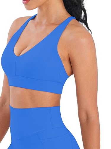 Image of Sunzel Strappy V Neck Criss Cross Back Sports Bra for Women | Removable Pads, Buttery Soft, Four-Way Stretch, Criss Cross Back, V Neck Contour Fit, Medium-Light Support, Yoga Workout Gym