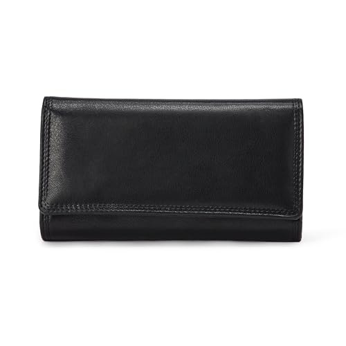 Amazon Essentials Womens Long Flap Continental Leather Wallet with Snap Closure Black One Size