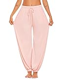 COOrun Haremshose Damen Yogahose Super Weiche Pumphose Pilates Hosen Jogginghose Damen Sporthose Lang Yoga Hosen Freizeithose Laufhosen Rosa L