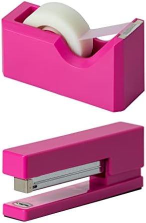 JAM PAPER Office & Desk Sets - 1 Stapler & 1 Tape Dispenser - Fuchsia - 2/Pack