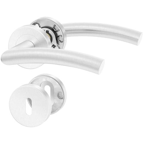 ERGO line OTTO Poignée de porte d'intérieur, acier inoxydable, pour portes d'intérieur à clé, paire de poignées de porte sur rosaces rondes, garnitures de porte, poignée