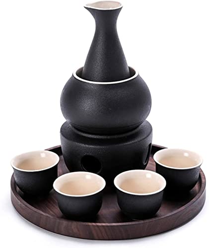 Sake Set Japanese hot Ceramic Sake Set with 8-Piece Set Christmas Birthday and Anniversary (Candle not Included) (Color : White) (Black)