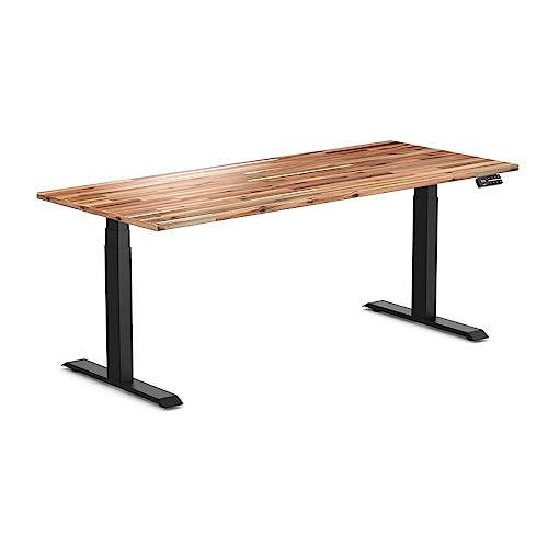 Image of Desky Dual Hardwood Sit Stand Desk Acacia 72 inch Matte Black