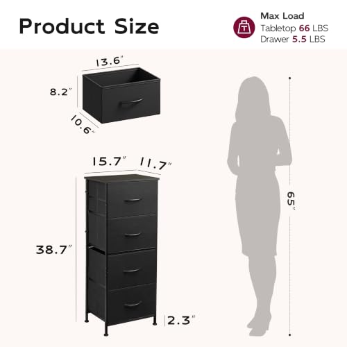 Image of WLIVE Small Dresser Nightstand for Bedroom, 4 Drawers, Charcoal Black