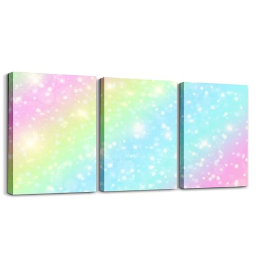 Erosebridal Rainbow Wall Art 3 Piece,Pink Blue Purple Pastel Wall