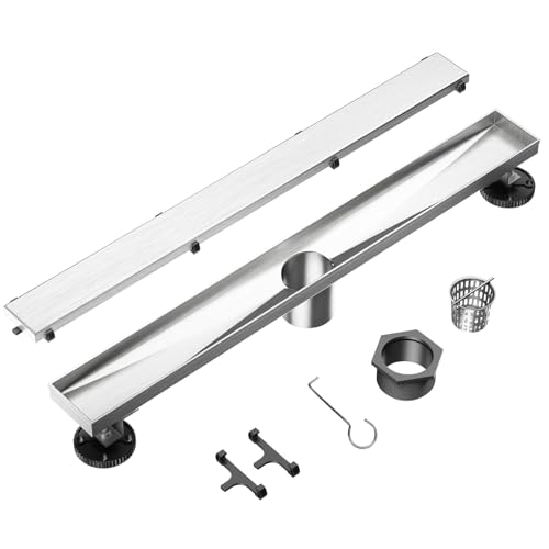 Neodrain 36-Inch Linear Shower Drain- with 2-in-1 Flat & Tile Insert Cover, Brushed 304 Stainless Steel Rectangle Shower Floor Drain, Floor Shower Drain with Adjustable Leveling Feet, Hair Strainer