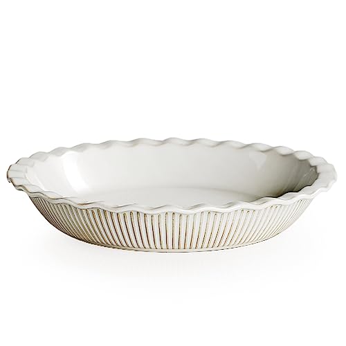 getstar Ceramic Pie Pan, 9 inch Pie Dish for Baking, Non-Stick, Oven & Dishwasher Safe, Farmhouse Decor Quiche Baking Dish, Pie Plate, Deep Dish Pie Pan (Embossed Stripes) getstar Ceramic Pie Pan, 9 inch Pie Dish for Baking, Non-Stick, Oven & Dishwasher Safe, Farmhouse Decor Quiche Baking Dish, Pie Plate, Deep Dish Pie Pan (Embossed Stripes)