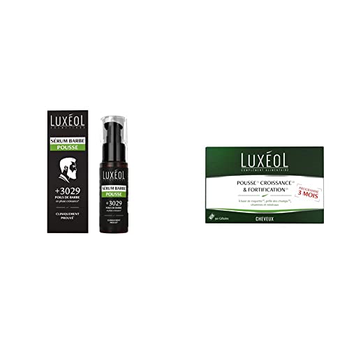LUXÉOL - Sérum Barbe Pousse - Densité & Epaisseur - Aide À La Pousse De La Barbe & Amélioration Du Poils - 60ml & Pousse Croissance & Fortification - Complément Alimentaire - Roquette, 30 Gélules