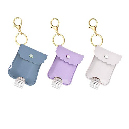 3 Porte-Clés Bouteilles de Voyage,Bouteille Compressible Portable,avec 60 ML Bouteilles Rechargeables Vides,Porte-clés en Cuir,pour Désinfectant pour Les Mains,Huile Essentielle(3 Couleurs) Cover