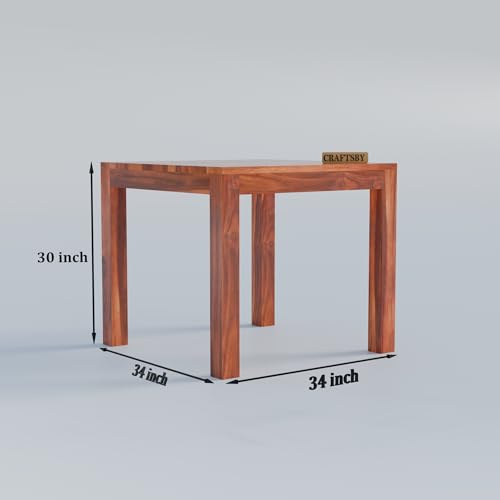 Image of Solid Sheesham Wood 3 Seater Dining Table | Three Seater Dinner Table with 2 Cushions Chairs & 1 Bench | Dinning Table Set 3 Seater for Living Room | Grey Cushions | Honey Finish