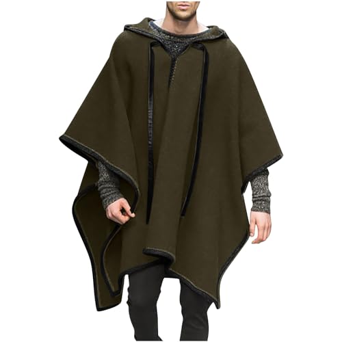 XUNRYAN Men's Steampunk Gothic Cloak with Hood Fashion Poncho Comfortable Home Clothes House Cape Coat Men Wool-Blend Poncho